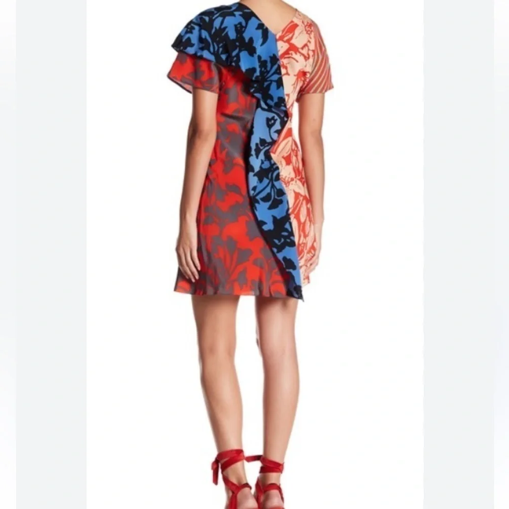 EUC Diane Von Furstenberg Silk Multi Pattern Ruffle Front Dress Sz XS Rtl. $528